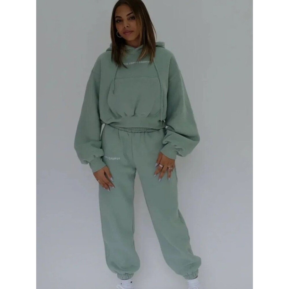 The Happy Camp3r Cloud Sweat Set Women's Size Large Sage Green Hoodie Jogger